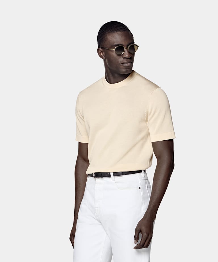 SUITSUPPLY Pure Cotton Sand Short Sleeve Crewneck