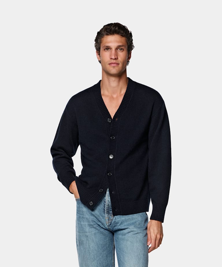 SUITSUPPLY Pure Cashmere Navy Cardigan