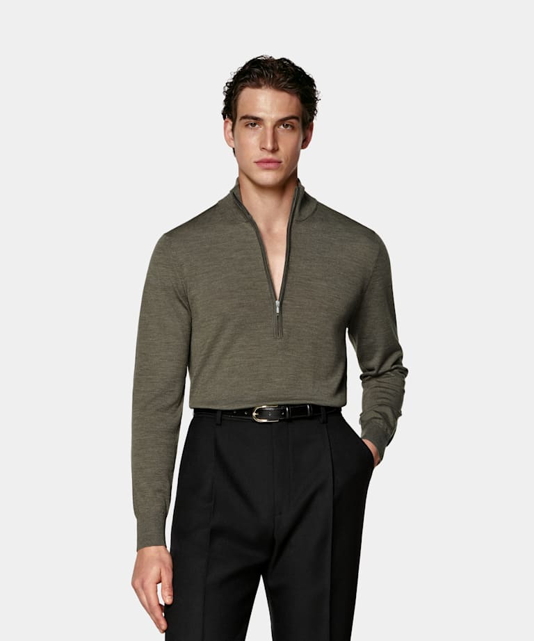 SUITSUPPLY Pure Wool Mid Green Merino Half Zip