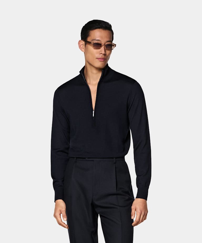 SUITSUPPLY Pure Wool Navy Merino Half Zip
