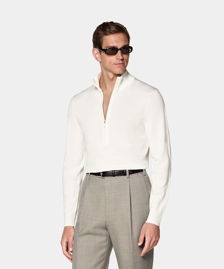 SUITSUPPLY Pura lana Media cremallera color crudo merino