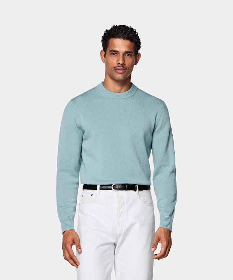 SUITSUPPLY Puro cachemir Jersey cuello redondo azul claro