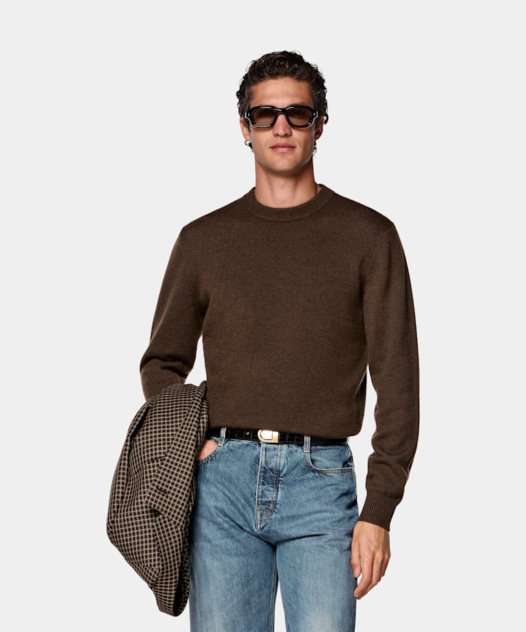 SUITSUPPLY Pure Cashmere Mid Brown Crewneck