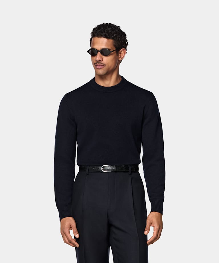 SUITSUPPLY Pure Cashmere Navy Crewneck