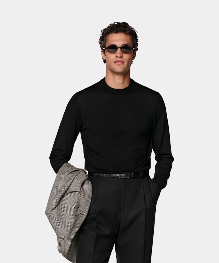 SUITSUPPLY Pure Wool Black Merino Crewneck