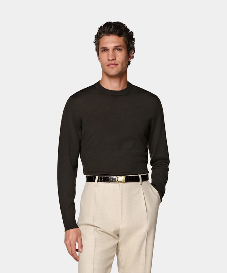 SUITSUPPLY Pure Wool Dark Brown Merino Crewneck