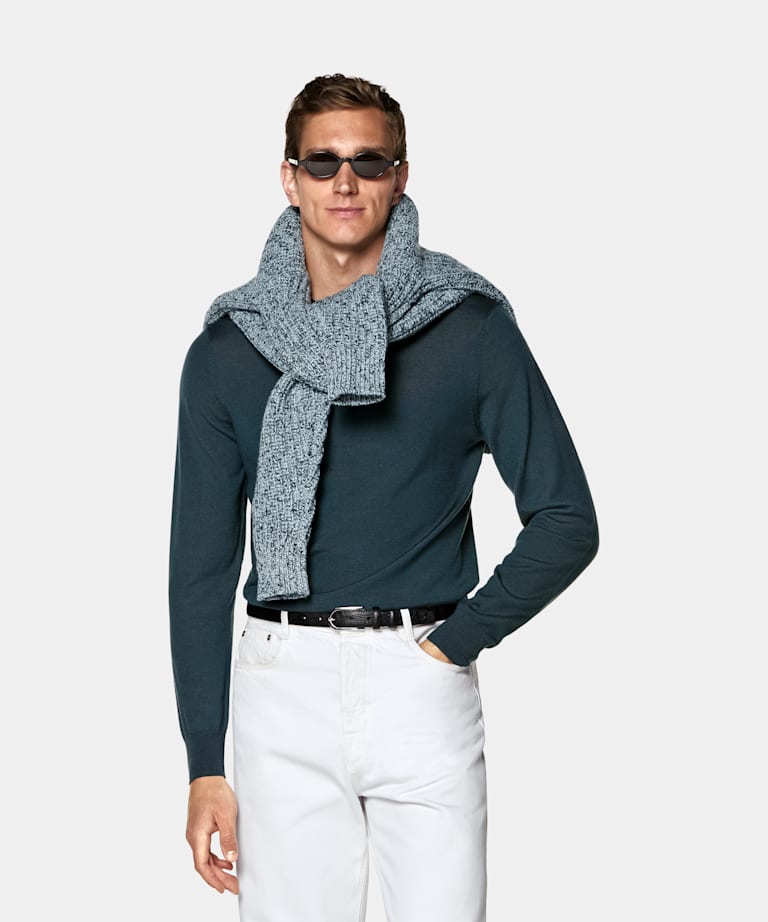 SUITSUPPLY Pure Wool Mid Blue Merino Crewneck