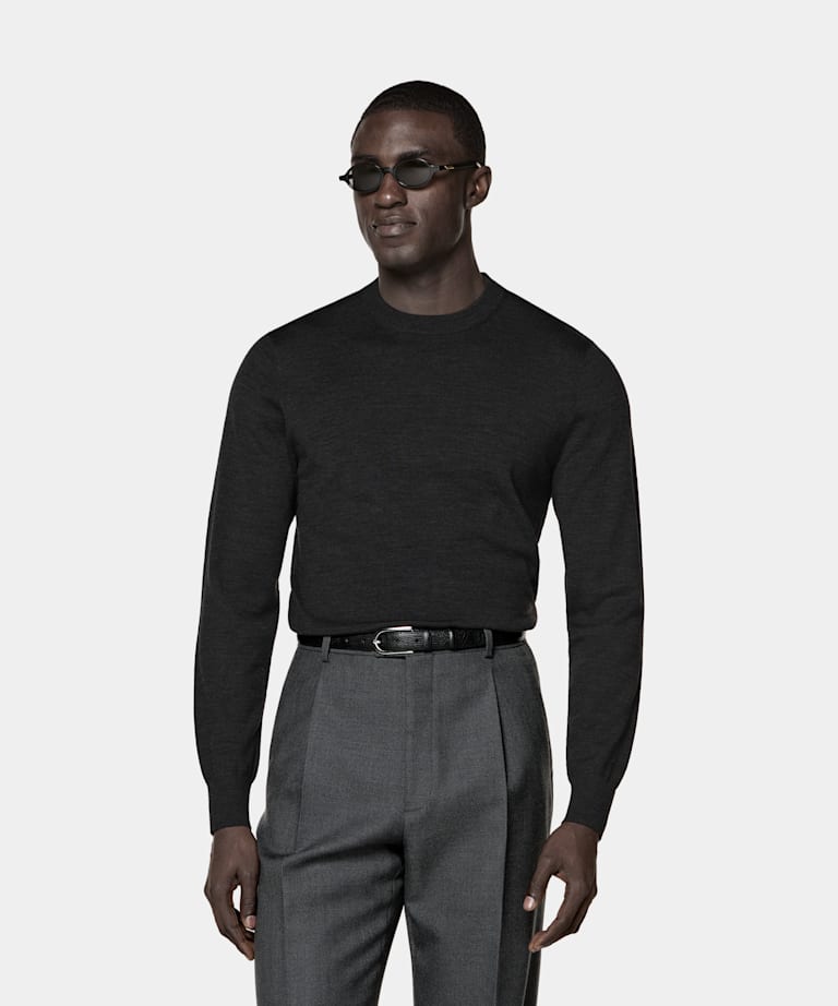 SUITSUPPLY Pure Wool Dark Grey Merino Crewneck