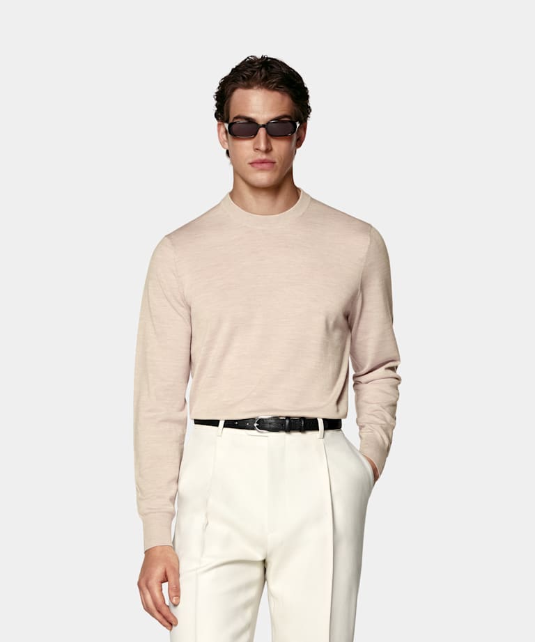 SUITSUPPLY Pure Wool Light Brown Merino Crewneck