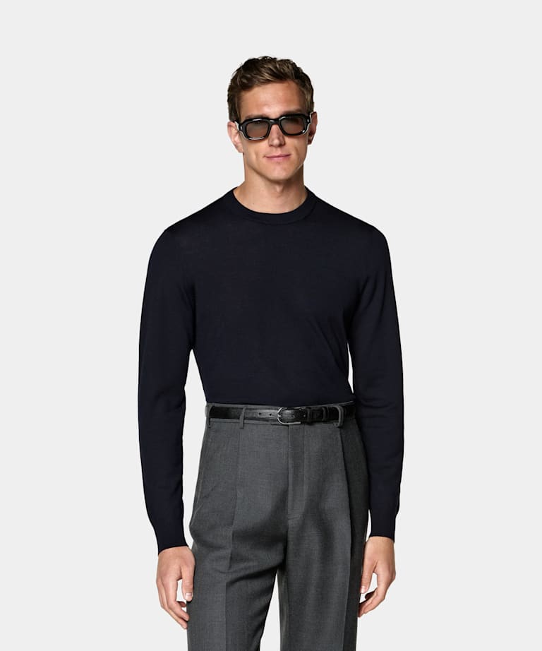 SUITSUPPLY Pure Wool Navy Merino Crewneck