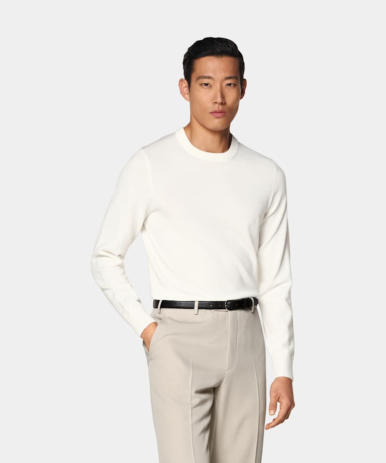 SUITSUPPLY Pura lana Jersey cuello redondo color crudo merino