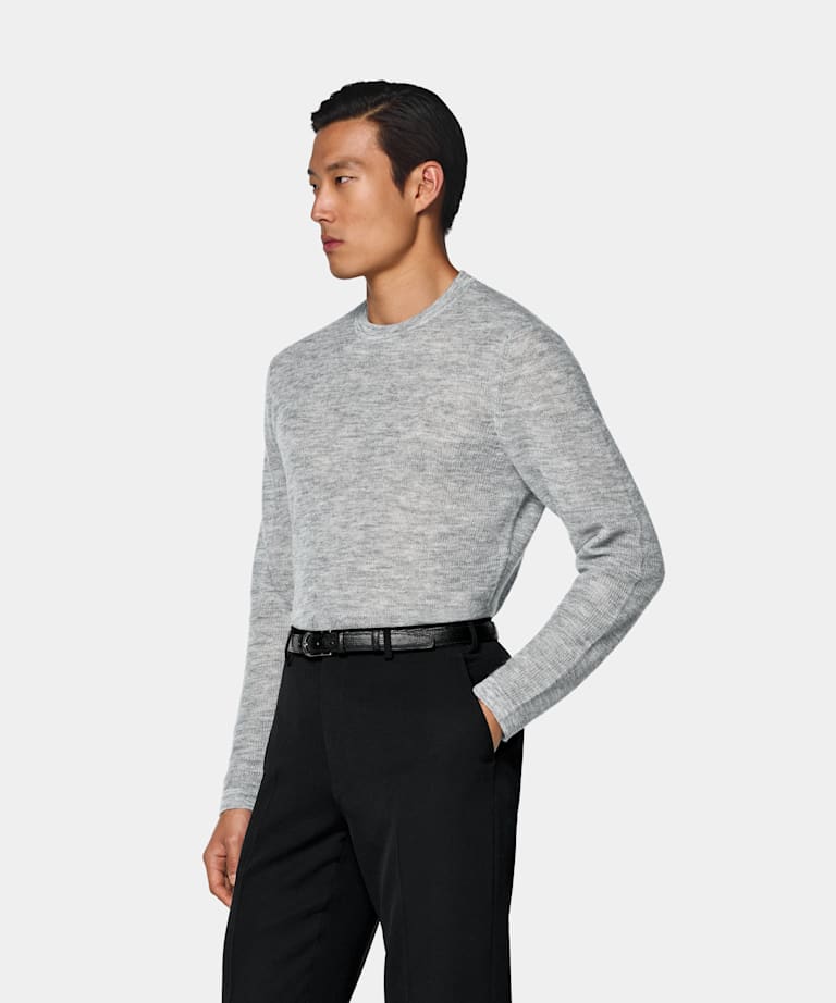 SUITSUPPLY Mezcla de mohair y lana Jersey gris medio de cuello redondo