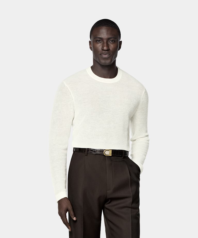 SUITSUPPLY Mohair Wool Blend Off-White Crewneck