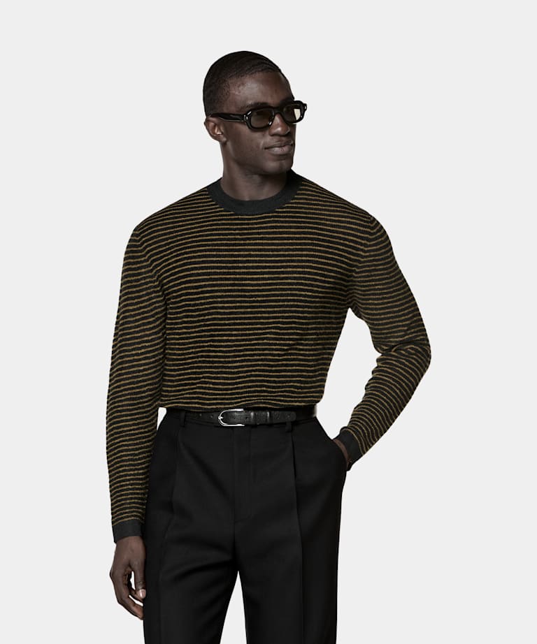 SUITSUPPLY Mohair Wool Blend Mid Yellow Striped Crewneck