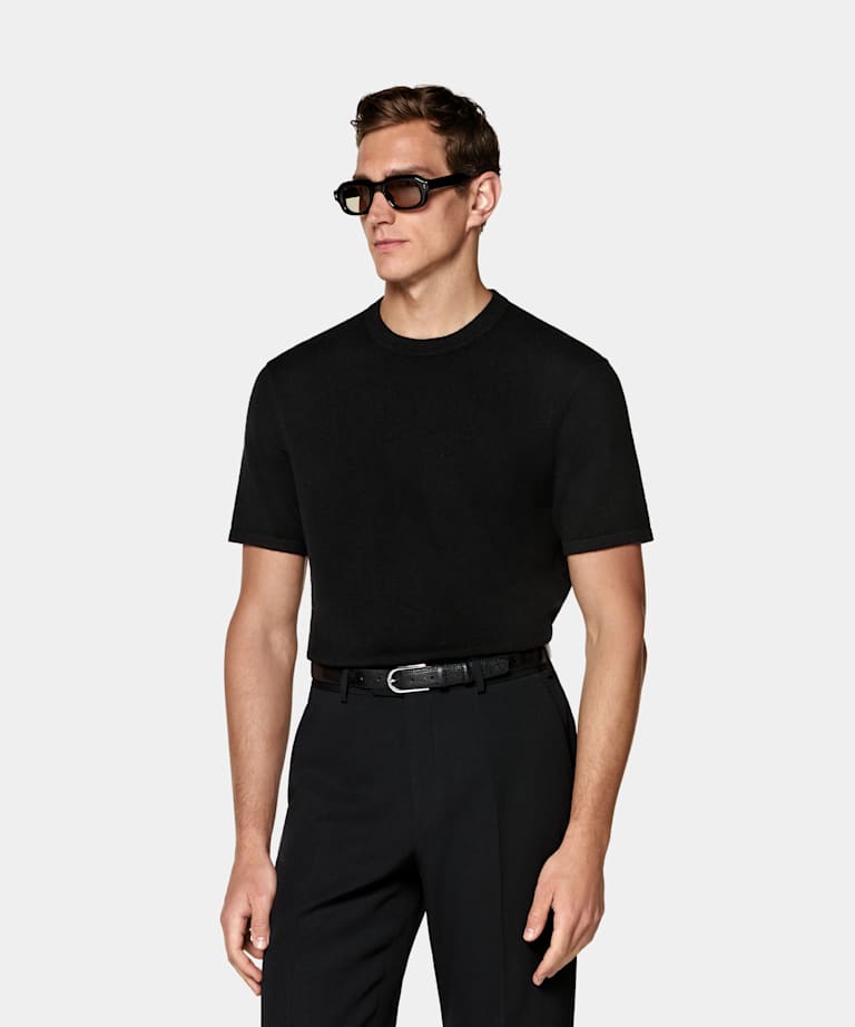 SUITSUPPLY Wool Cashmere Black Short Sleeve Crewneck