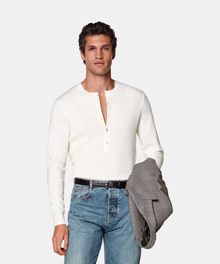 SUITSUPPLY Pura lana Henley acanalado color crudo