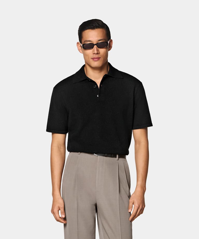 SUITSUPPLY Wool Cashmere Black Polo