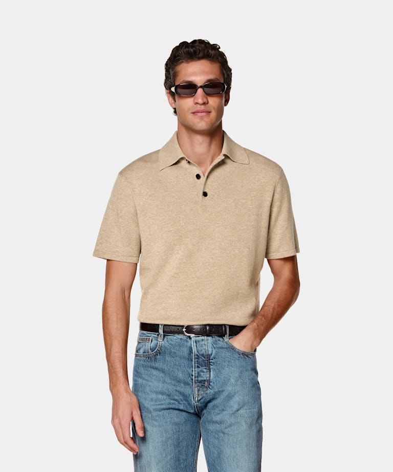 SUITSUPPLY Wool Cashmere Mid Brown Polo