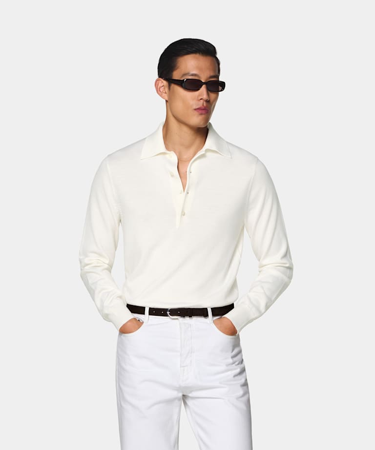 SUITSUPPLY Pura lana Polo de manga larga color crudo merino