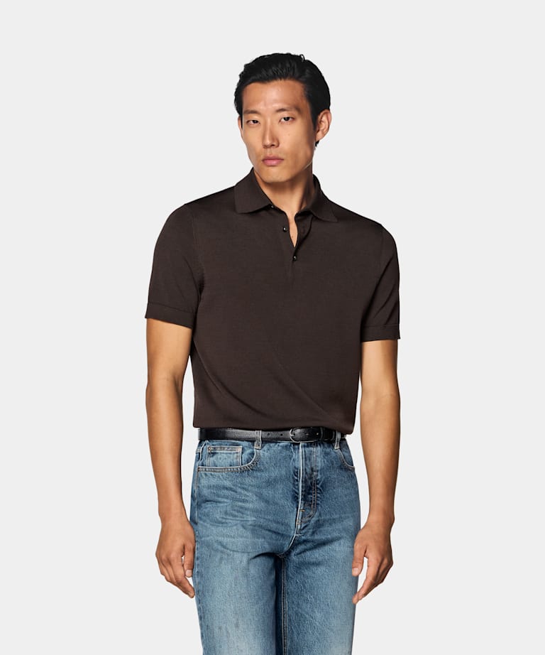 SUITSUPPLY Coton et soie Polo rouge fonc&eacute;