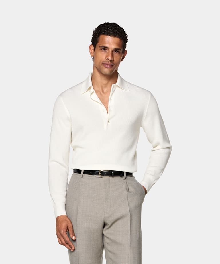 SUITSUPPLY Pura lana Polo acanalado de manga larga color crudo merino