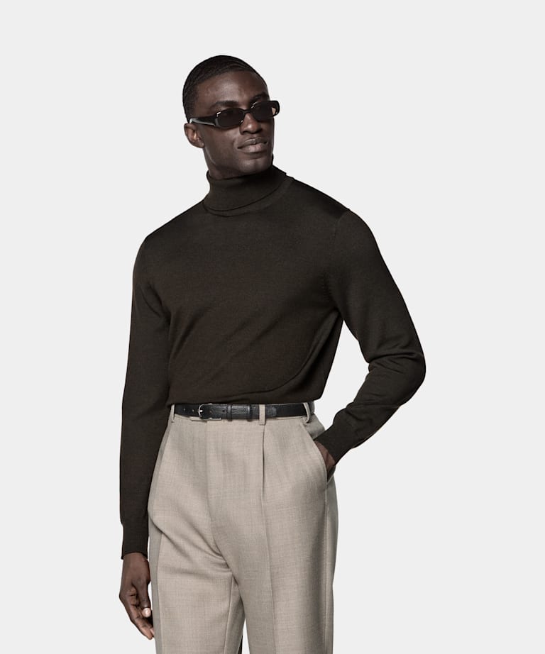SUITSUPPLY Pure Wool Dark Brown Turtleneck
