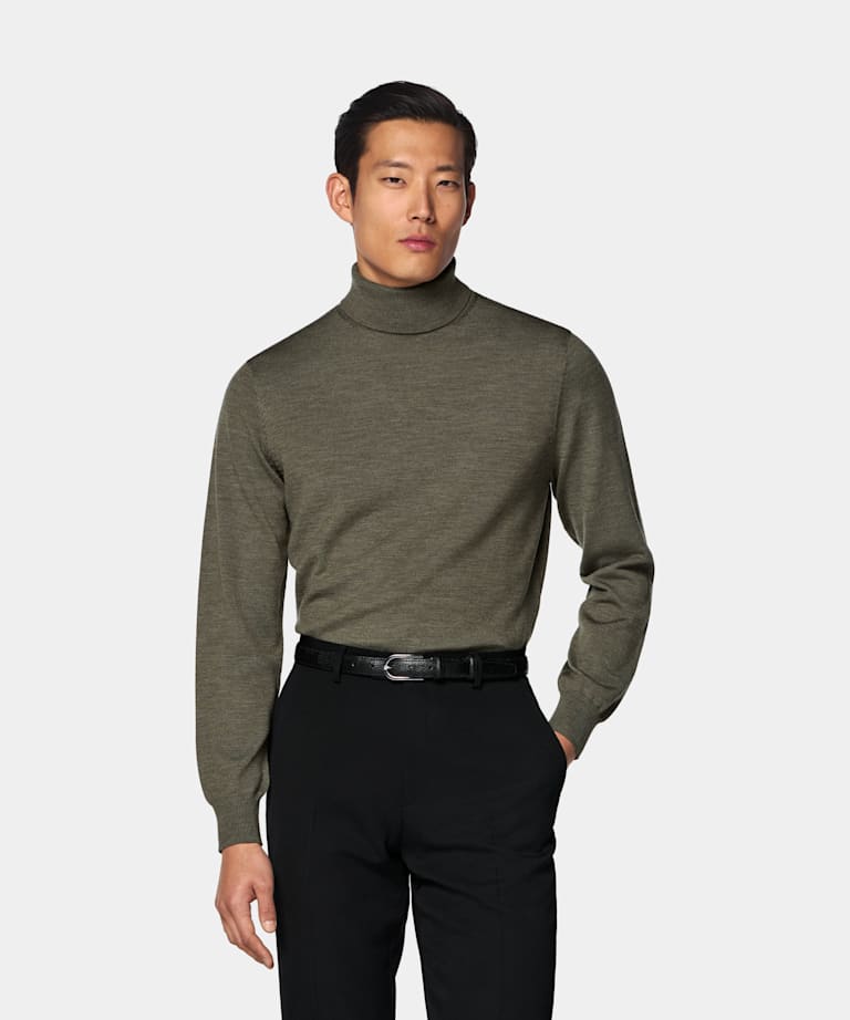 SUITSUPPLY Reine Schurwolle Rollkragenpullover Mittelgr&uuml;n