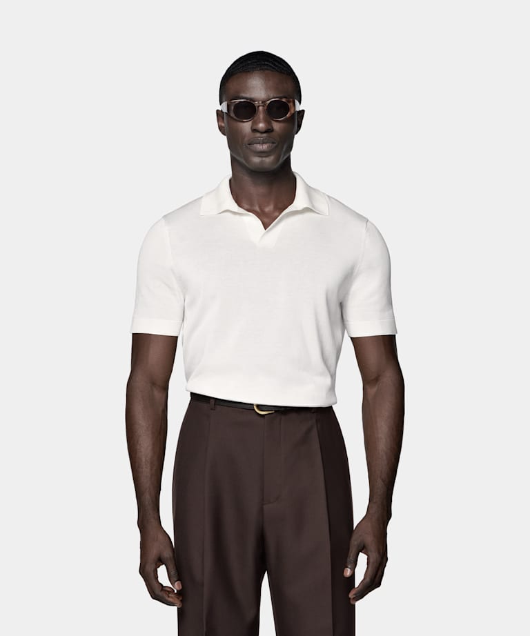 SUITSUPPLY Californian Cotton & Mulberry Silk Off-White Buttonless Polo