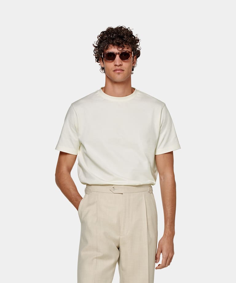 SUITSUPPLY Reine Baumwolle T-Shirt Rundhals off-white