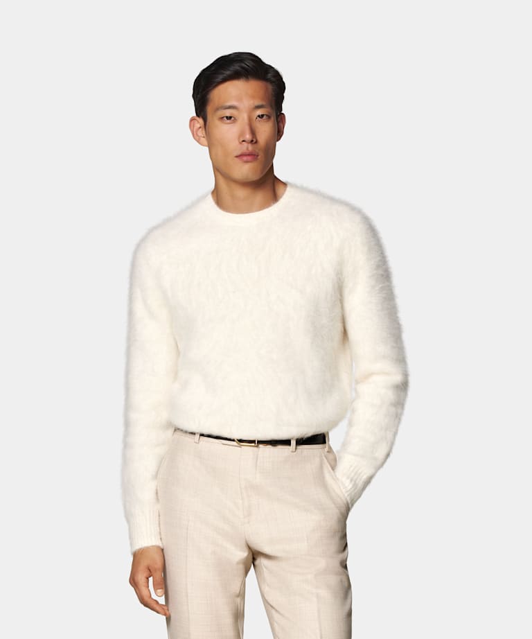 SUITSUPPLY Alpaca, Nylon & Spandex Off-White Crewneck