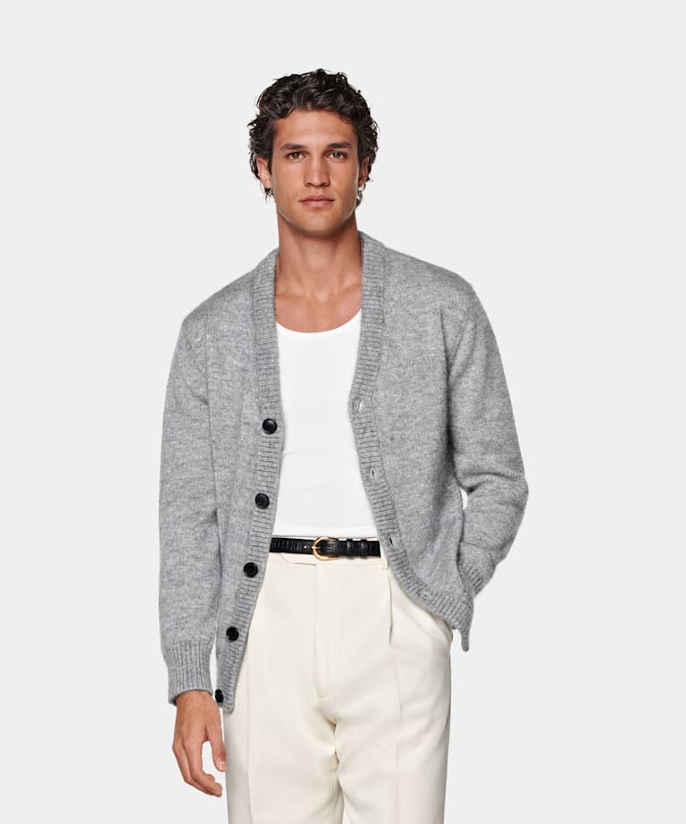 SUITSUPPLY Mohair et soie Cardigan gris clair