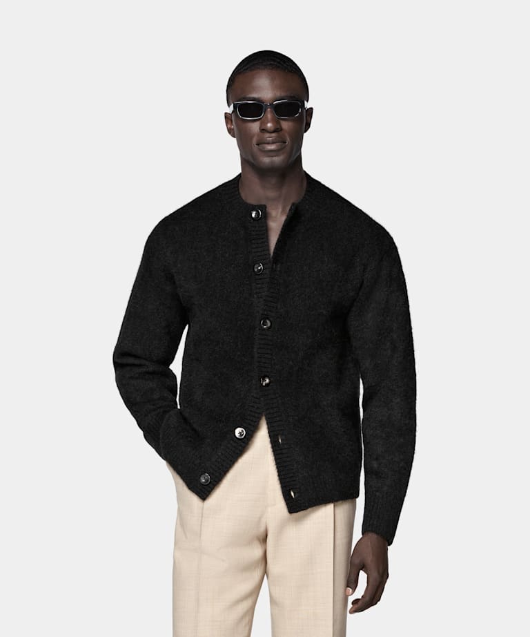 SUITSUPPLY Alpaca Blend Black Crewneck Cardigan