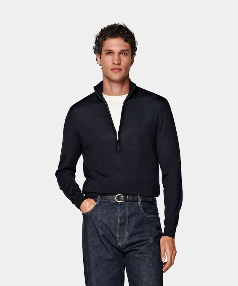SUITSUPPLY Pure Schurwolle Navy Halber Reißverschluss