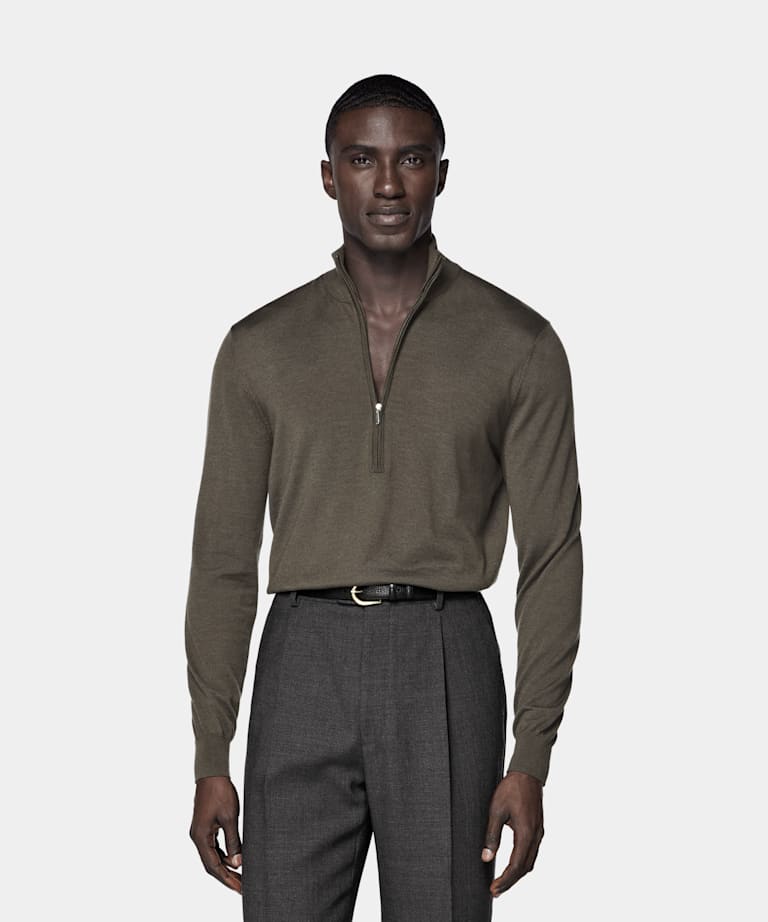 SUITSUPPLY Pure Wool Green Half Zip