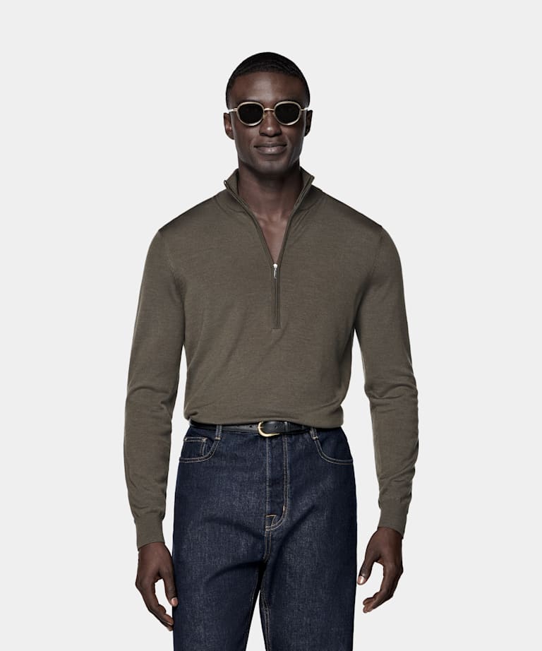 SUITSUPPLY Pure Wool Green Half Zip