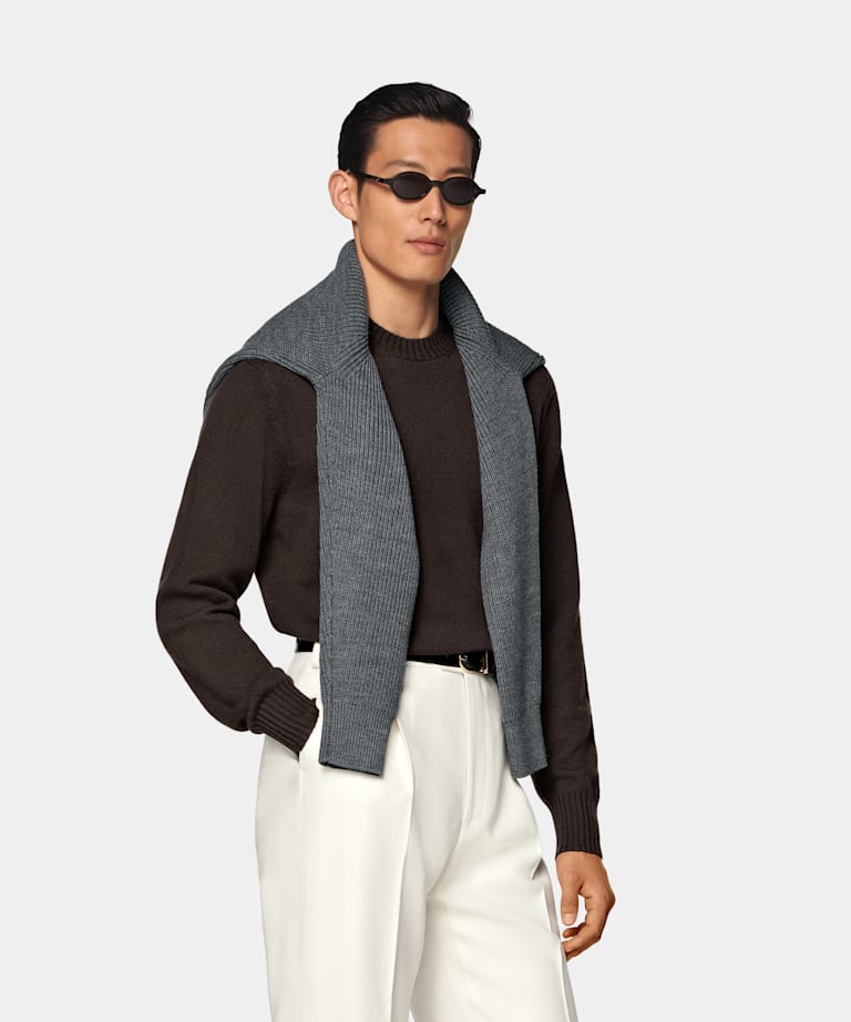 SUITSUPPLY Pure Cashmere Dark Brown Crewneck