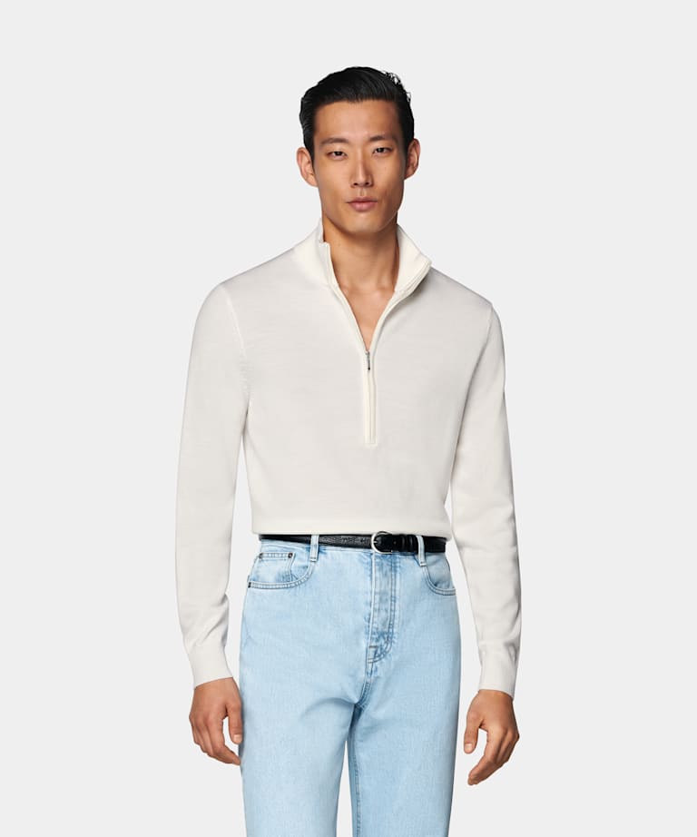 SUITSUPPLY Pure Wool Off-White Half Zip