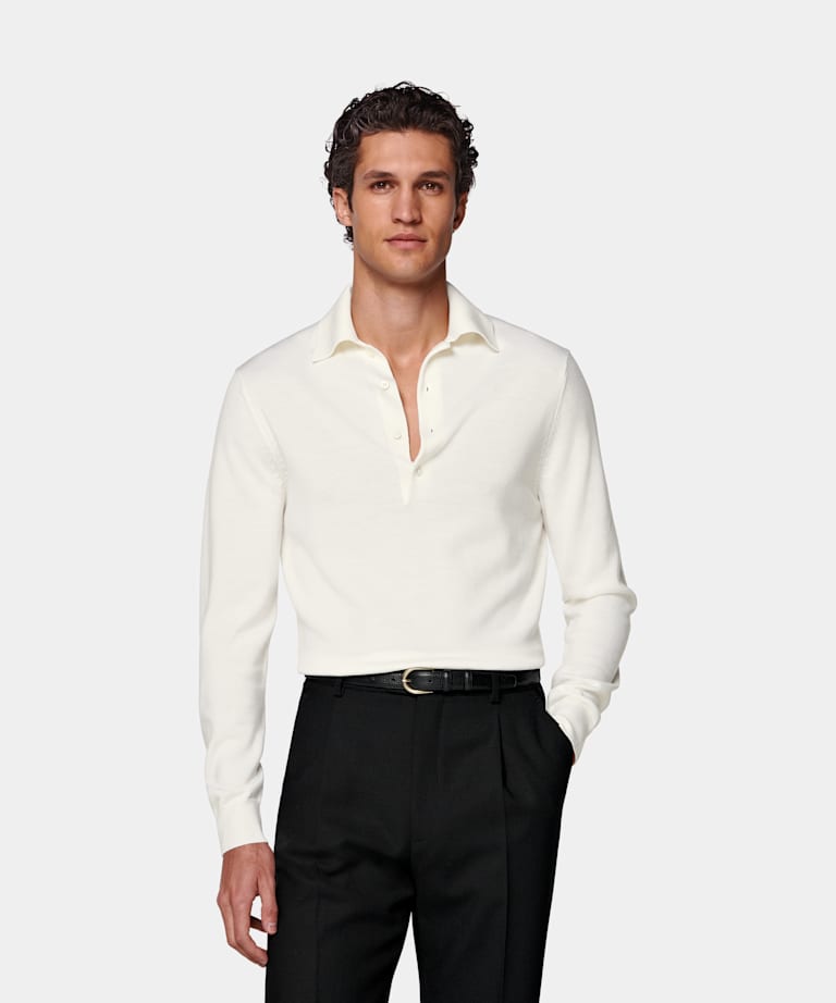 SUITSUPPLY Pure Wool Off-White Long Sleeve Polo