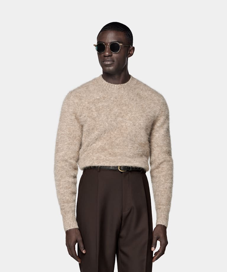 SUITSUPPLY Alpaca Blend Taupe Crewneck