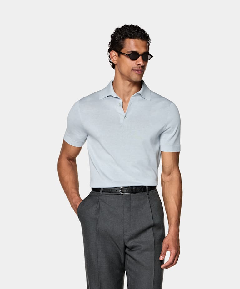 SUITSUPPLY Algod&oacute;n y seda Polo azul claro