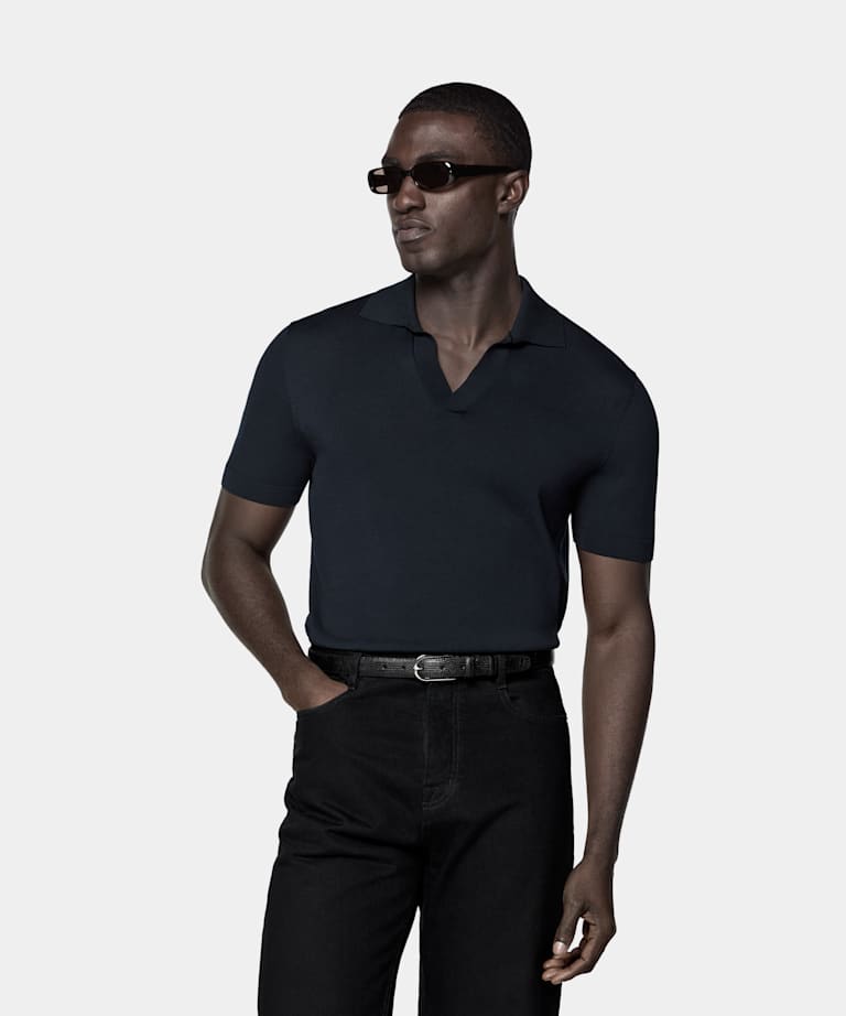 SUITSUPPLY Pure Cotton Navy Buttonless Polo