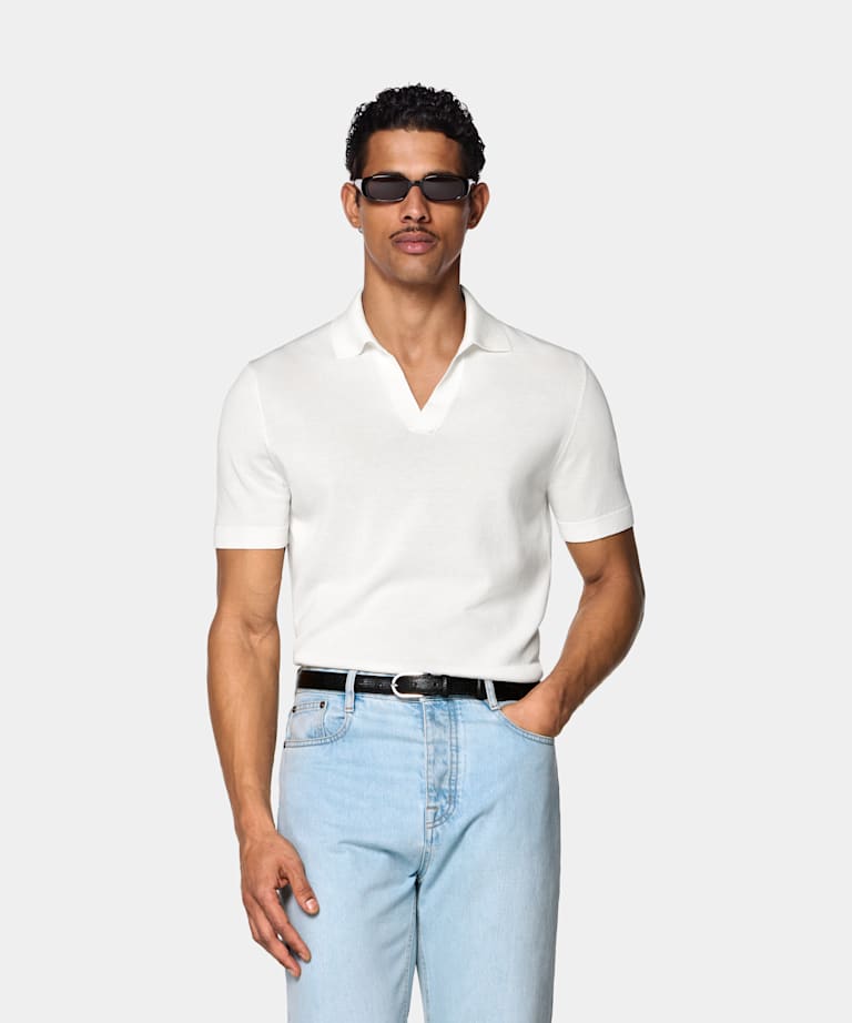SUITSUPPLY Pure Cotton Off-White Buttonless Polo