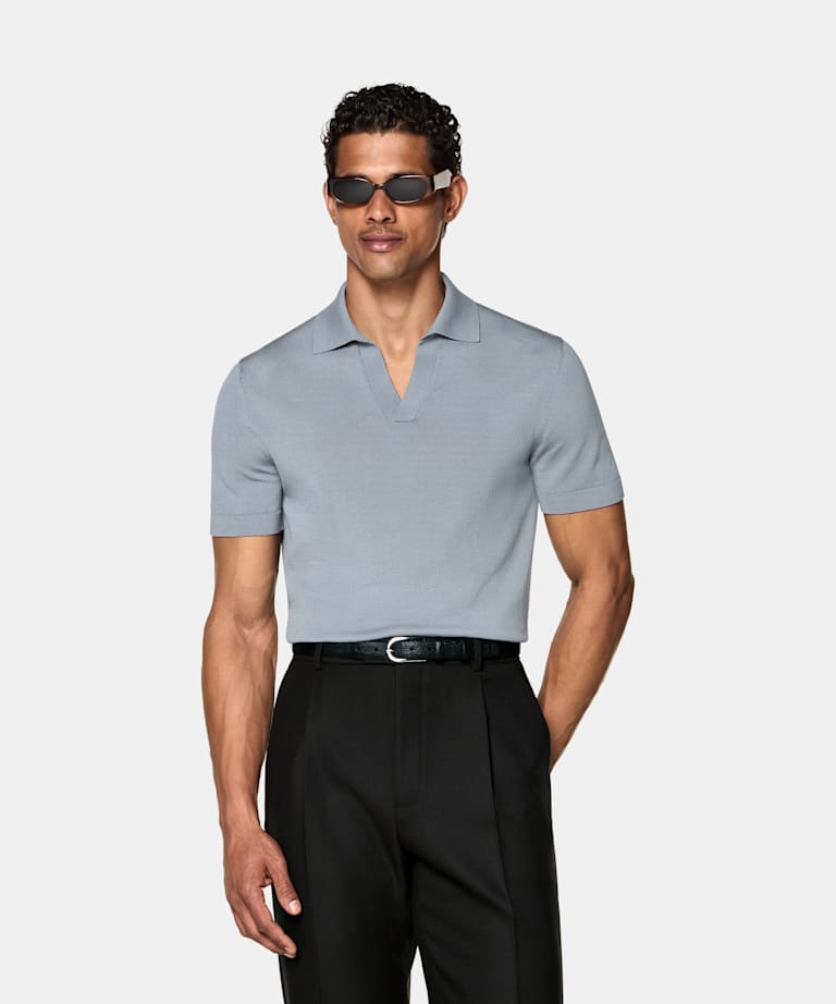 SUITSUPPLY Pure Cotton Light Blue Buttonless Polo