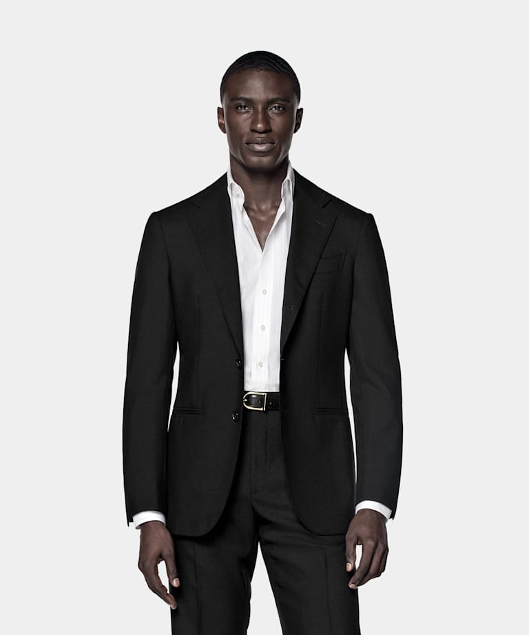 SUITSUPPLY All Season Pure 4-Ply Traveller Wool by Rogna, Italy Black Tailored Fit Havana Suit