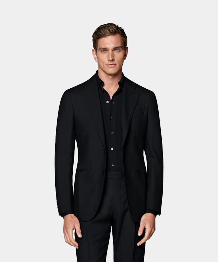 SUITSUPPLY All Season Pure 4-Ply Traveller Wool by Rogna, Italy  Black Tailored Fit Havana Suit