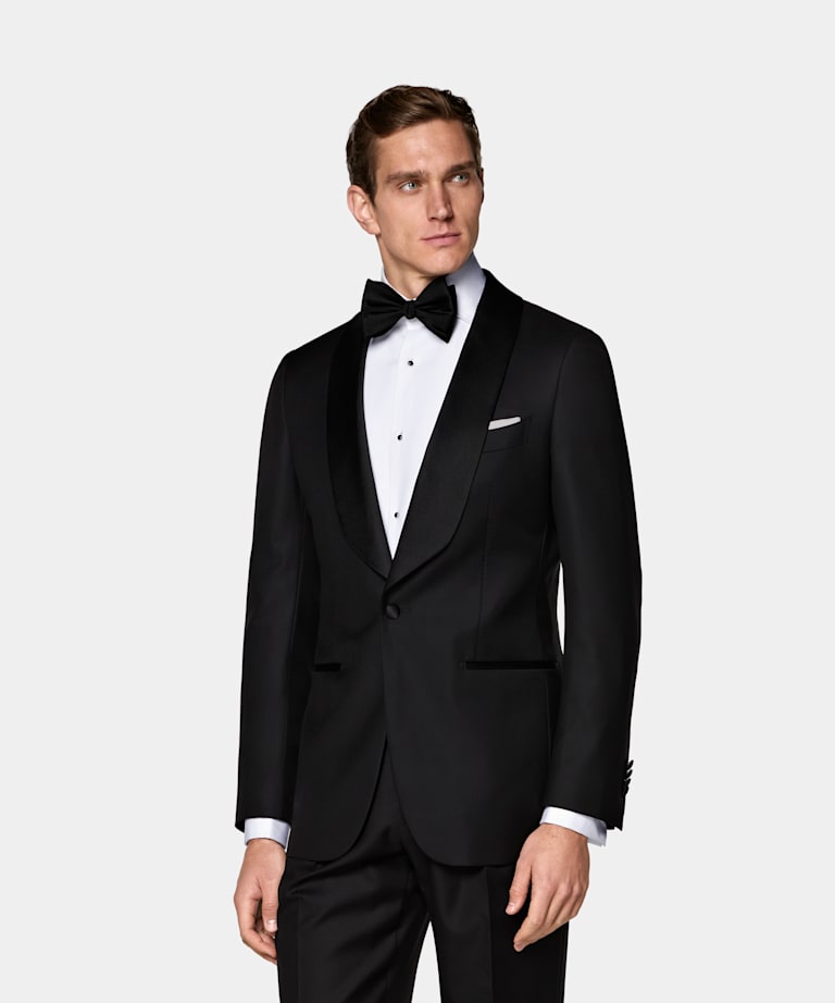 SUITSUPPLY All Season Pure S110's Wool by Vitale Barberis Canonico, Italy Black Tailored Fit Havana Tuxedo