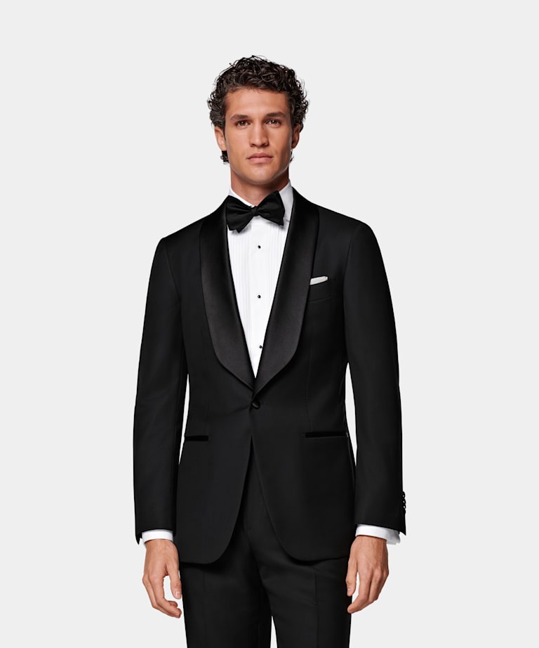 SUITSUPPLY All Season Pure S110's Wool by Vitale Barberis Canonico, Italy Black Tailored Fit Havana Tuxedo