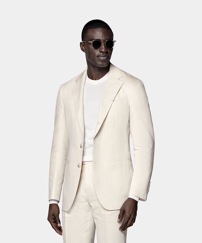 SUITSUPPLY Summer Linen Cotton by Di Sondrio, Italy Sand Tailored Fit Havana Suit
