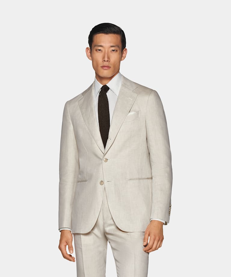 SUITSUPPLY Summer Linen Cotton by Di Sondrio, Italy Sand Tailored Fit Havana Suit