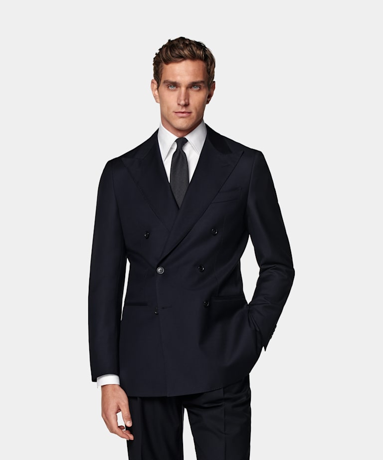 SUITSUPPLY All Season Pura lana S110s de Vitale Barberis Canonico, Italia Traje Havana azul marino corte Tailored